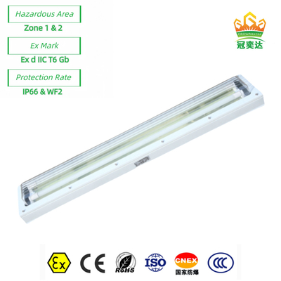 چراغ فلوروسنت خطی LED ضد شعله ATEX با کل پلاستیک ((GRP) بدن 72 وات 100lm / w
