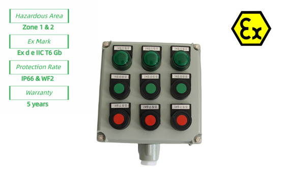 ATEX محوطه ایستگاه کنترل ضد انفجار پنل کنترل صنعتی برای منطقه خطرناک1 چراغ ضد شعله 10A AC220v