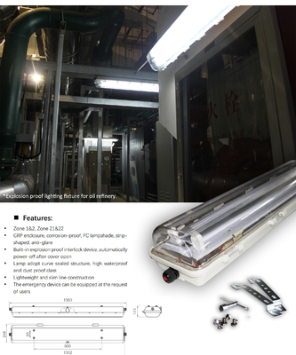 18w 36w 54w مواد GRP خطی LED نور ضد انفجار 1.2M 100lm / w با 5 سال گارانتی Atex