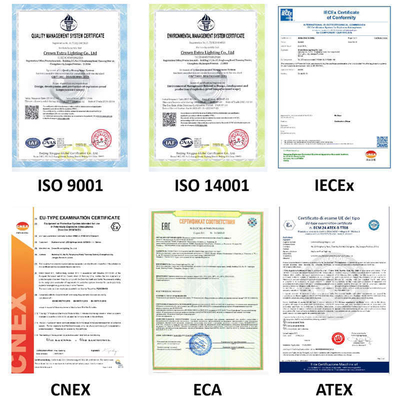 چراغ‌ سقف ضد انفجار با نصب فلنج، دارای گواهینامه‌های ATEX، IECEx، RoHS برای مناطق خطرناک